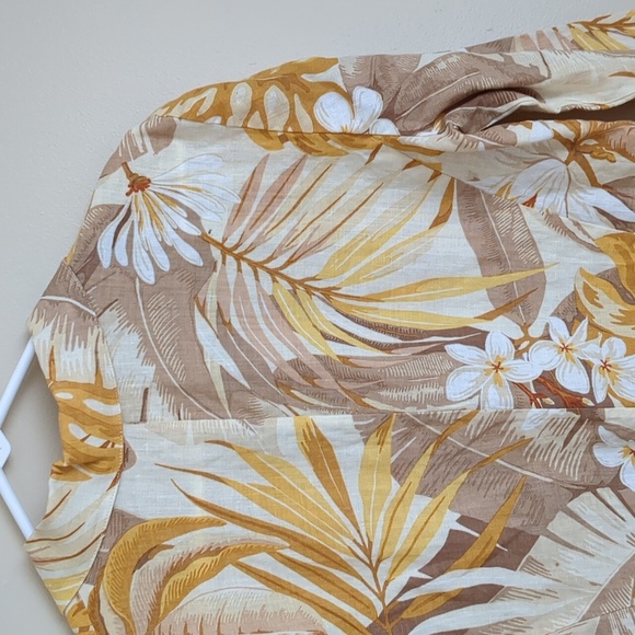 100% Linen Size 8 Company Ellen Tracy Hawaiian Shirt Button Up Top Yellow - Picture 13 of 14
